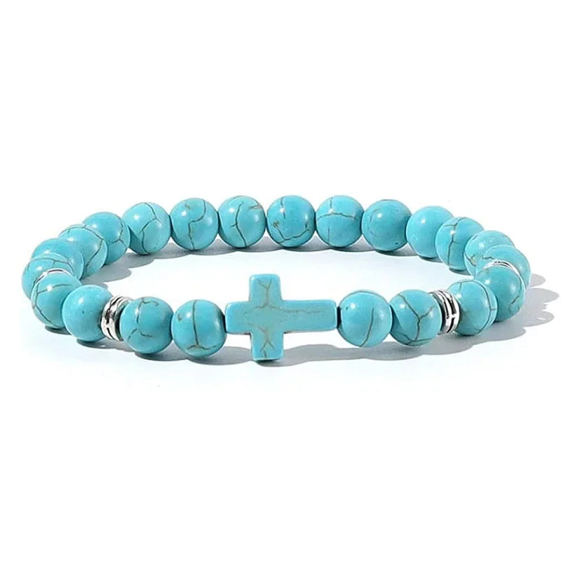 Gebet Männer Naturstein Holz Perlen Rosenkranz Hämatit Kreuz Armbänder Onyx Meditation Armband Frauen Yoga Schmuck Homme Pulsera