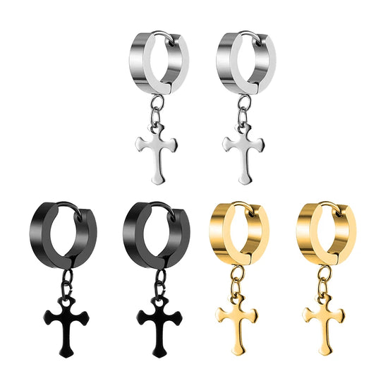 1pc Koreanische Mode Edelstahl Spezielle-förmigen Kreuz Anhänger Ohrringe Frauen Ohrring Punk Rock Piercing Hoop Ohrringe Schmuck
