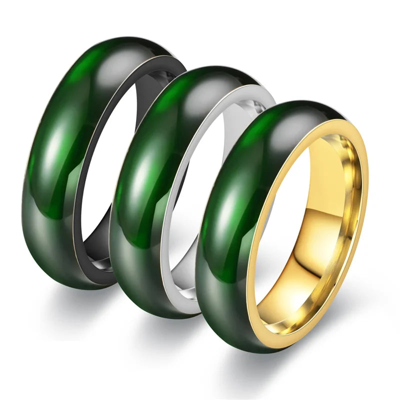 Vintage künstliche grüne Jade Edelstahl Ring für Paare Schmuck kreative glatte Muster Fingerringe Party Schmuck Geschenke