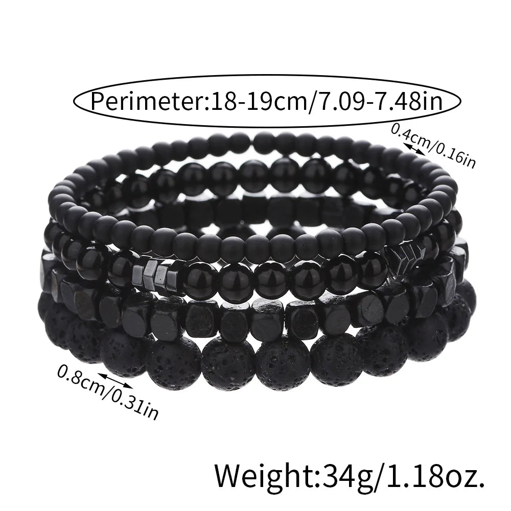 4pc Vulkan Stein schwarz Gallenstein Perlen Armbänder für Männer trend ige Mode Lava Holz Perlen Armband Set Kombination Hip Hop Geschenke