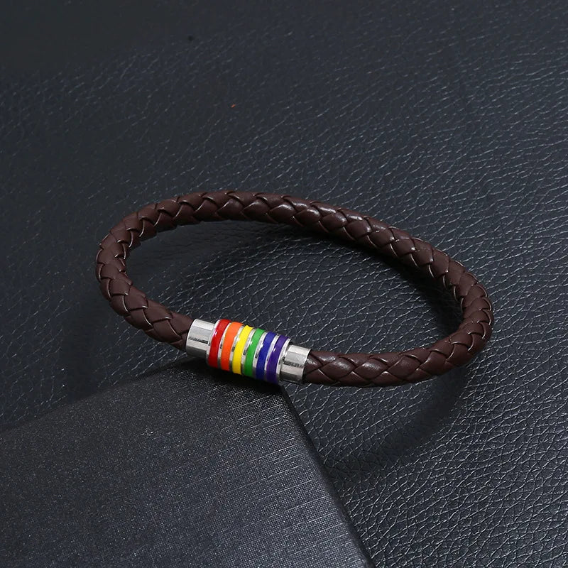 Handgemachtes geflochtenes lgbt Leder armband für Frauen Männer Homosexuell Stolz Regenbogen Charm Armband Magnets chnalle Armreif Paar Schmuck Geschenk