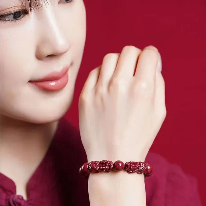 Natürliches Zinnober-Pixiu-Armband, viel Glück, Reichtumsschutz, sicheres Perlenarmband, Transferperlenschmuck, Paar-Geschenke Yng