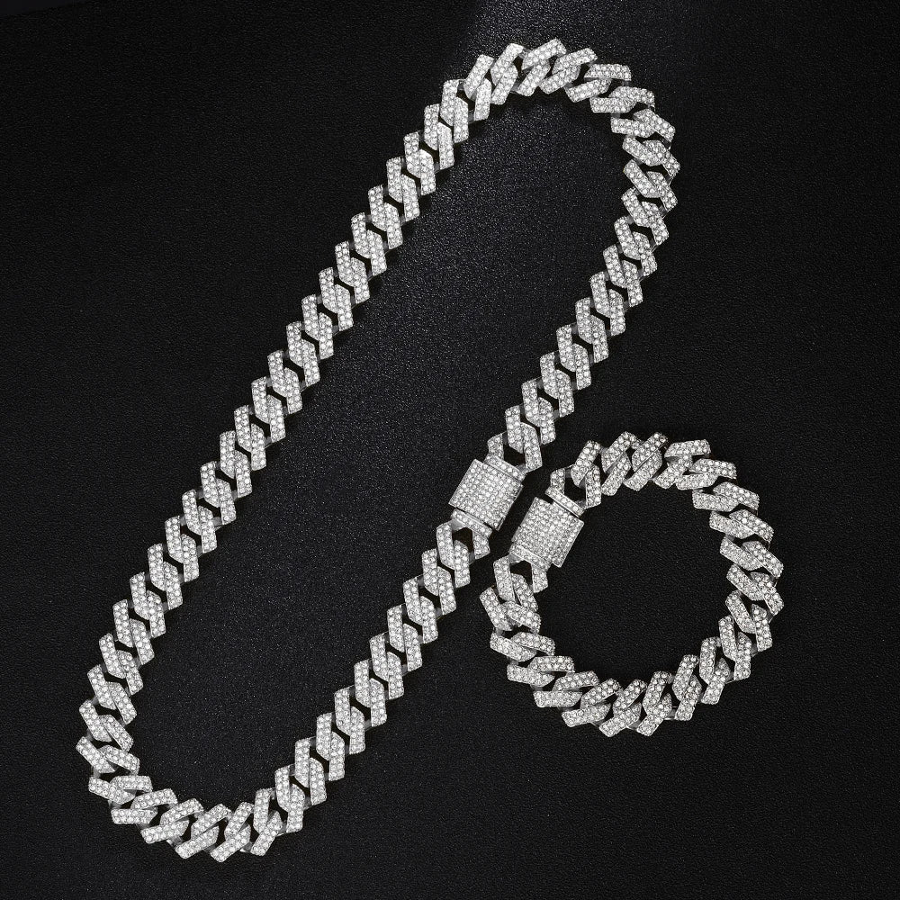 Goldfarbene kubanische Kettenuhr für Herren, Hip Hop Miami Curb, Iced Out gepflasterte Strasssteine, Bling Rapper Halskette, Uhr + Armbandschmuck