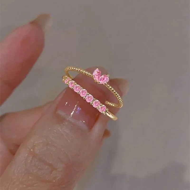 Luxus Zirkon Herz Ringe für Frauen Öffnung Einstellbare Weben Strass Ring Verlobung Hochzeit Schmuck Mode Freundin Geschenke