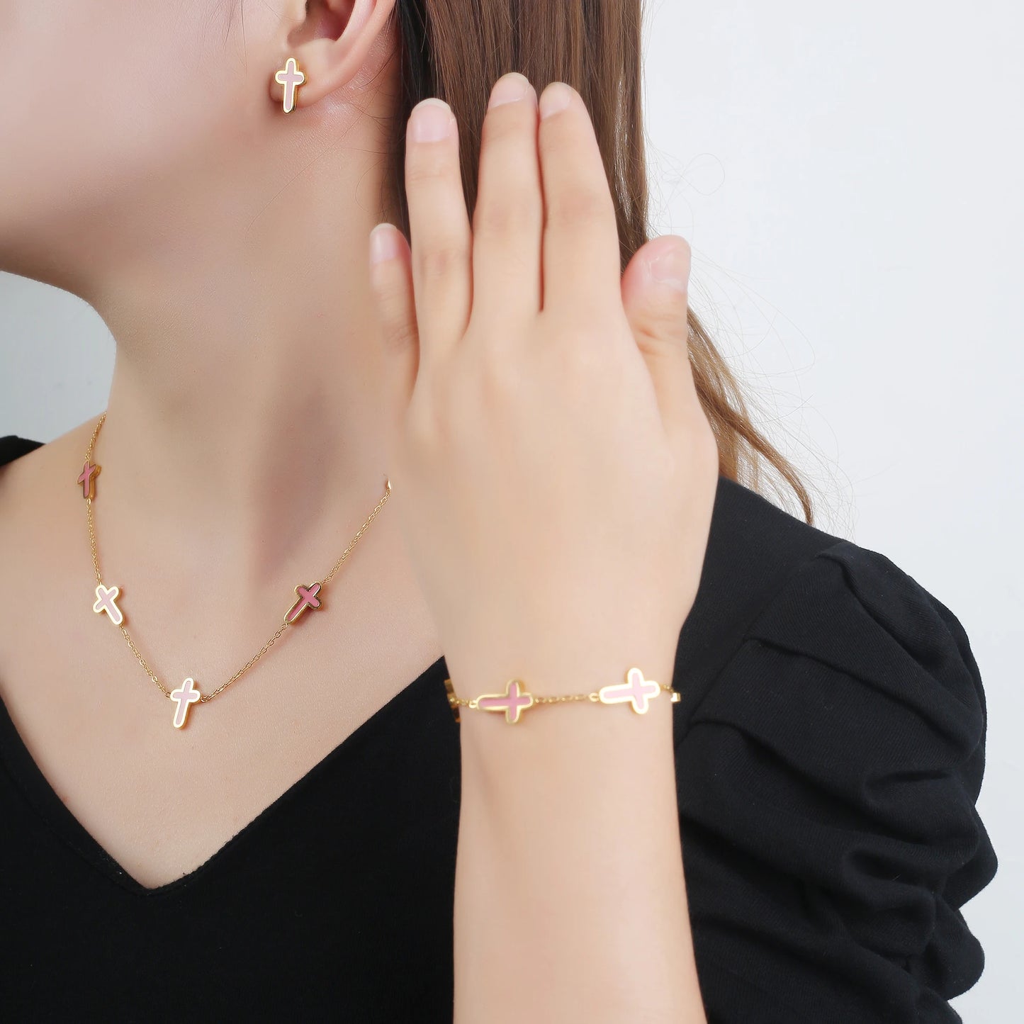 Stilvolles Edelstahl-Gothic-Kreuz-verstellbares Kettenarmband für Mann und Frau, einfache tägliche Party, goldfarbener religiöser Schmuck