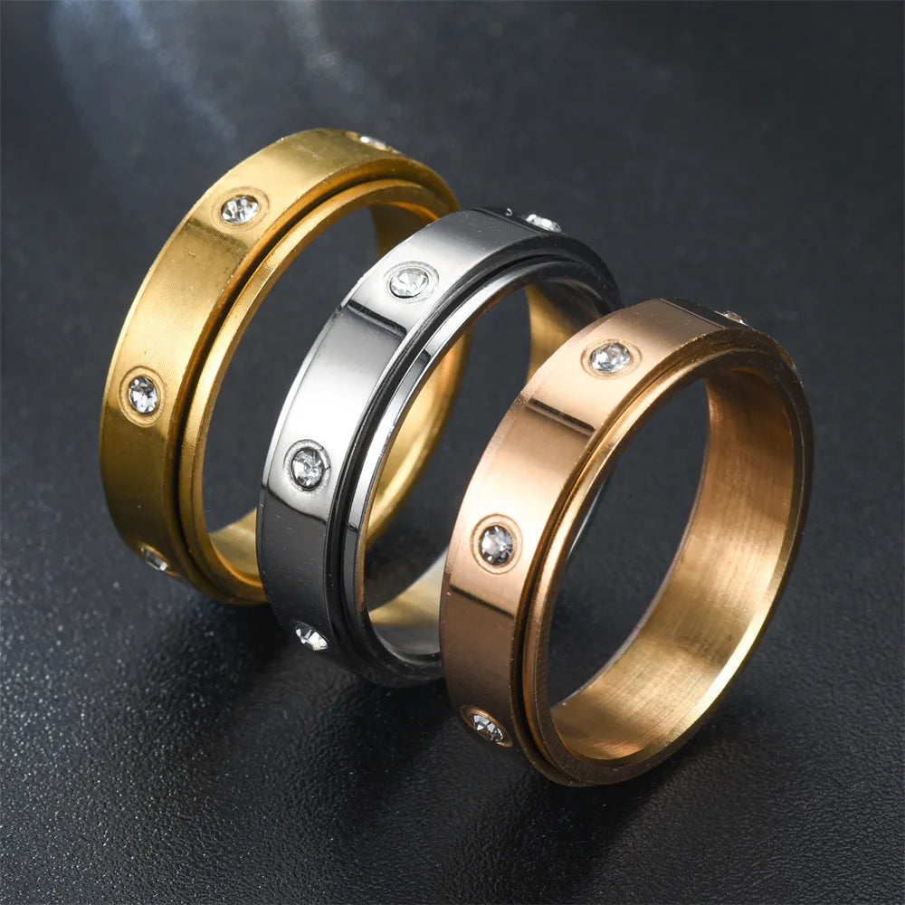 Kristall Angst Relief Spinning Ring Für Paare Edelstahl Frei Drehen Fidget Spinner Metall Ringe Anillo Antiestres