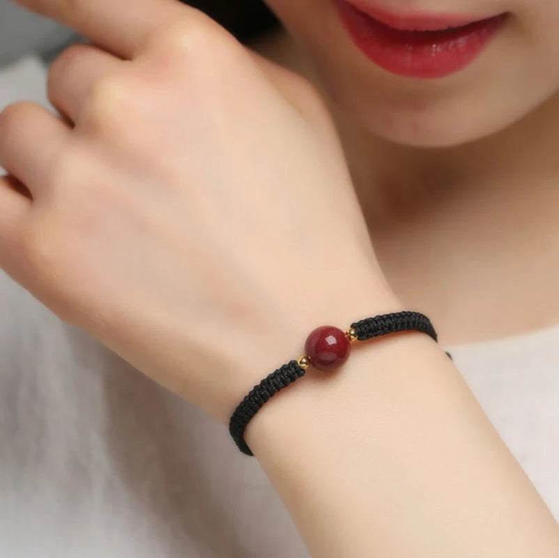 Chinesisches rotes Armband Naturstein Zinnober Freundschaftsseil Glückskette Paar Armband für Männer Frauen Amulett geflochtenes Seil Geschenke