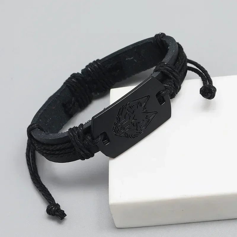 Hip Hop Rock Band Armband Steampunk Band Symbol verstellbar Wolf Kopf Charme Leder Armbänder Männer Frauen Kollektion