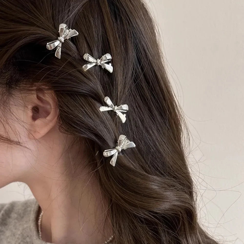 4 Stück/Set neue Mini-Haarnadeln mit goldener Schleife für Damen, süße und coole Mädchen-Pony-Haarnadeln und Haar-Accessoires