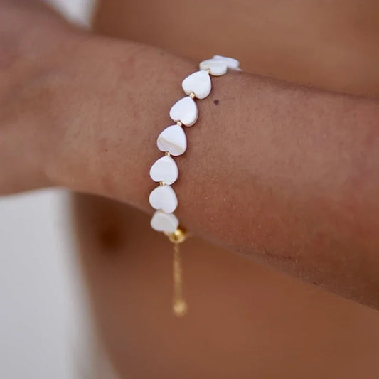 Ccgood natürliche Muschel Herz Armbänder für Frauen Perlmutt Schmuck Sommer Strand Armband Geschenk für Freundin Pulse ras