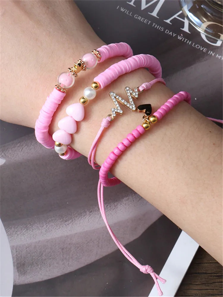 Hallo Mann 4 teile/satz rosa Serie niedlichen Krone Herz Blitz Armband Frau Geschenke beliebte Zubehör böhmischen handgemachten Set Großhandel