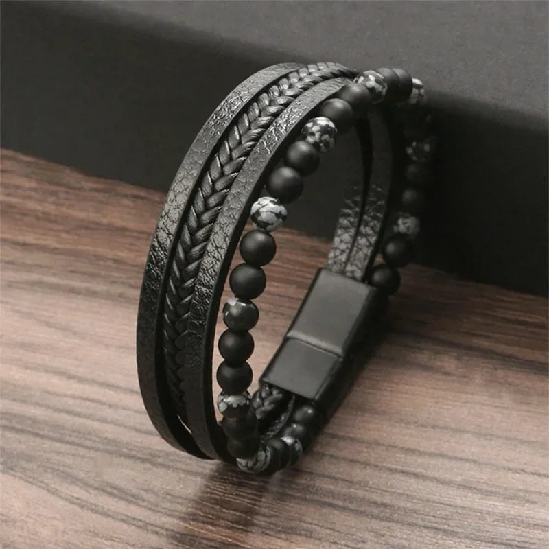 Herren Lederarmband Ferdт Klassische Mode Tigerauge Perlen Mehrschichtiges Lederarmband für Männer Schmuck Geschenk Pulseras