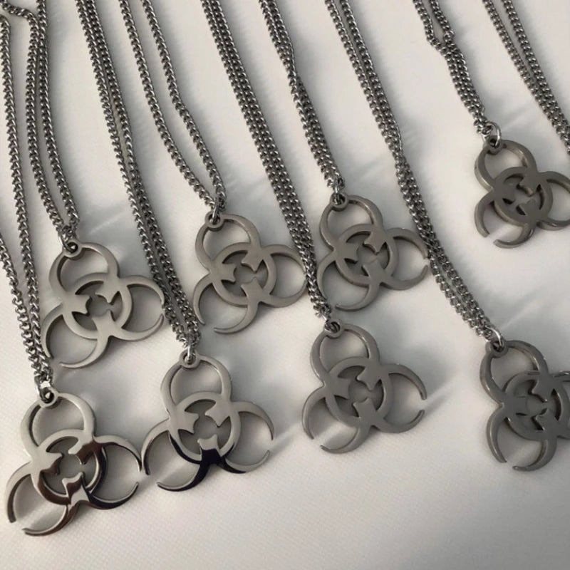 Punk Biochemische Krise Edelstahl Halskette Anhänger Hip Hop Silber Farbe Paar Halskette für Frauen Männer Mädchen Paar Schmuck