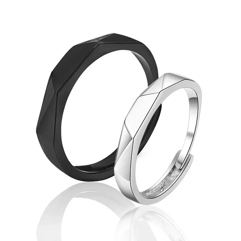 Modischer einfacher Paarring, schwarz-weiße Raute-Ringe, verstellbarer offener Schmuck für Damen und Herren, Valentinstag, Hochzeitstag, Geschenke