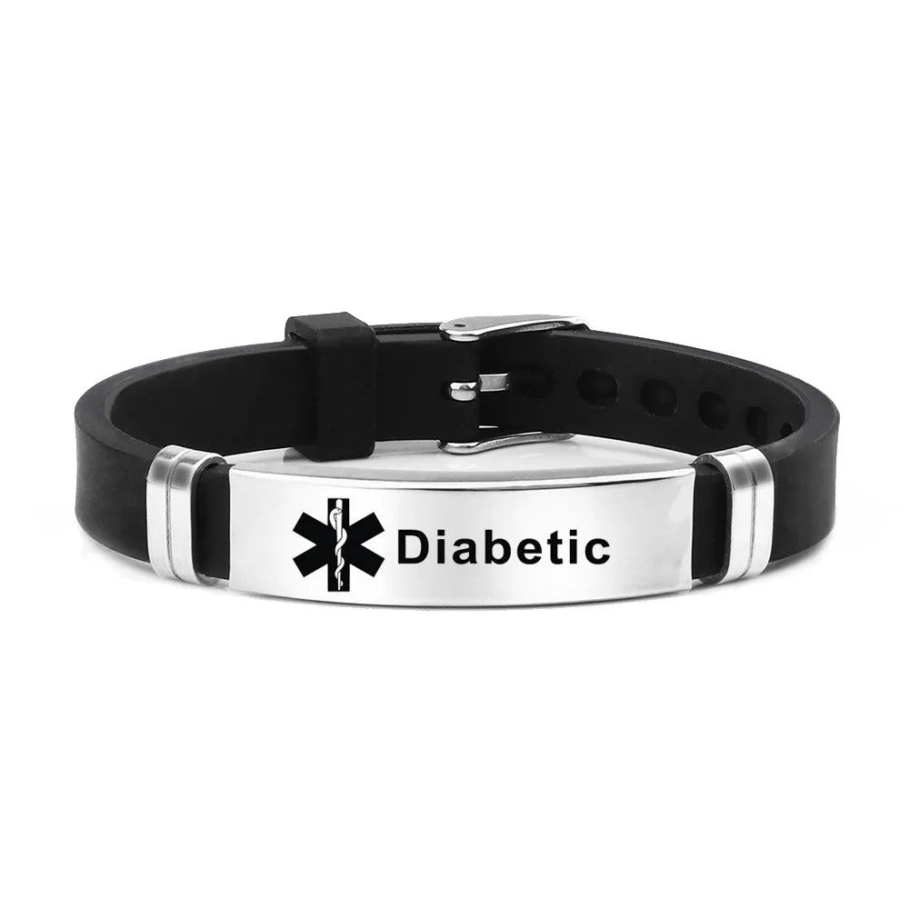 Edelstahl Gravierbare Medizinische Alarm Armbänder Diabetes Epilepsie Alzheimer Allergie Frauen Männer Silikon Armband Schmuck