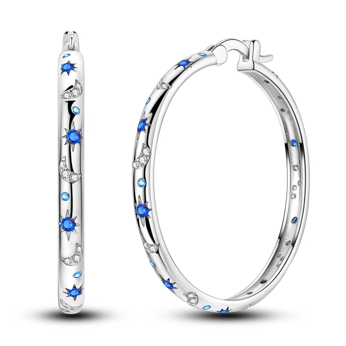 Creolen aus 925er Silber für Damen, Pendientes, Mond, Sonne, Original-Ohrringe, Modeschmuck