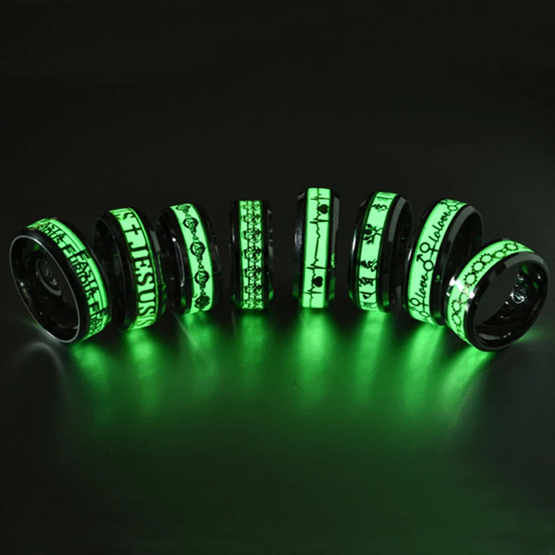 Leuchtender Edelstahl-Liebesherz-Paarring für Paare, EKG, leuchtet im Dunkeln, Herzschlag, fluoreszierende Ringe, Zubehör, Geschenke für Freunde