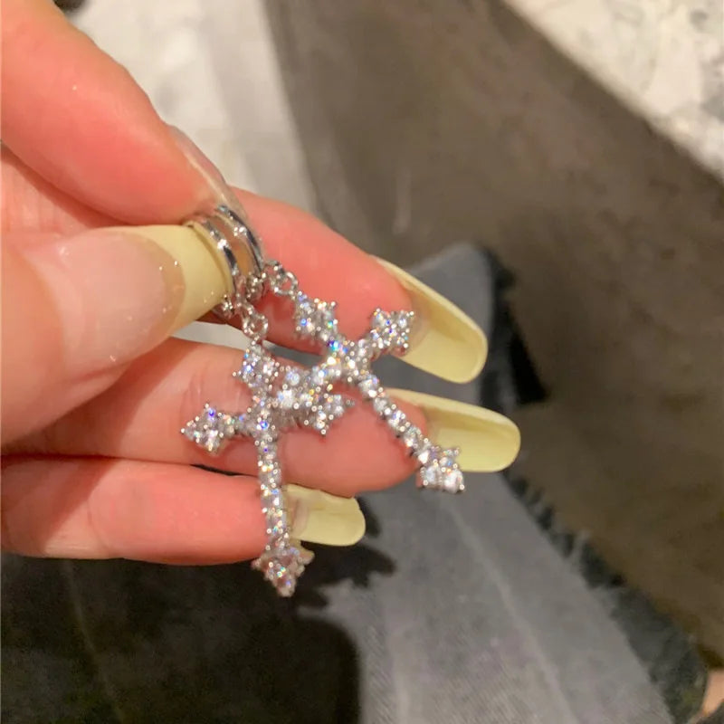Einfache Silber Farbe Stern Ohrringe für Frauen Opal Stein Herz Creolen Punk Y2K Nette Tägliche Tragen Schmuck Party Geschenke