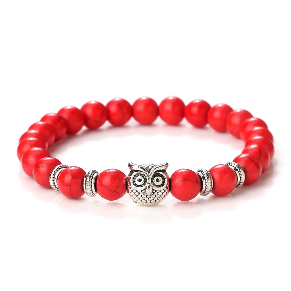 Natürliche Stein Perlen Eule Armbänder Malachit Rock Lava Armreifen Charme Strang Elastische Energie Yoga Buddha Schmuck Für Frauen Männer