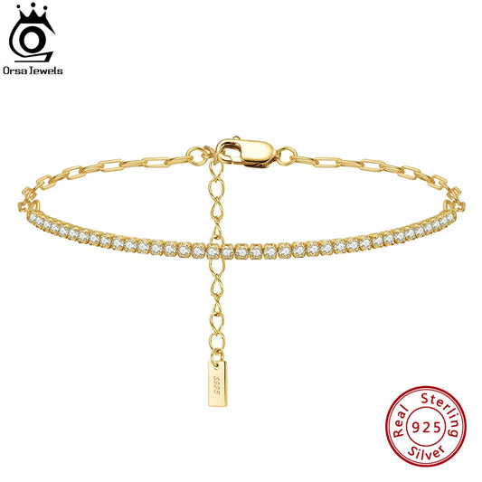 ORSA JEWELS 14 Karat vergoldete Büroklammerketten Tennisarmband für Damen, 925er Sterlingsilber, handgefertigte Armbänder, Schmuck SB141