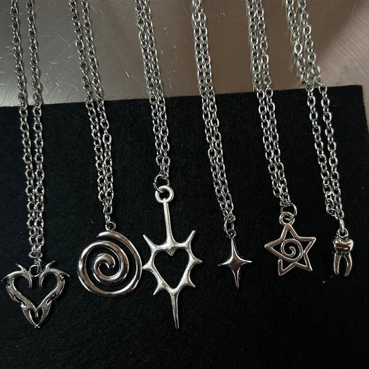 Y2K Flail Feuer Herz Zähne Anhänger Halskette für Frauen Männer Charm Halskette Grunge Punk Modeschmuck