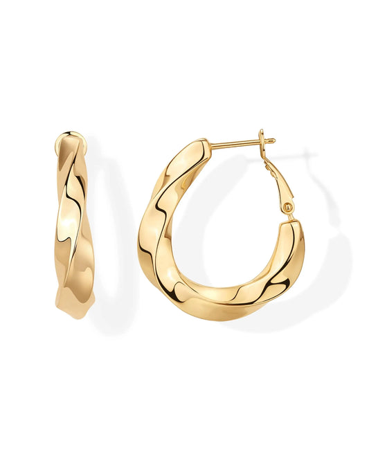 Shevalu Creolen für Damen, Geometrie-Design, hochwertig, 14 Karat vergoldet, 925er Sterlingsilber, postförmiger, verdrehter Huggie-Ohrring