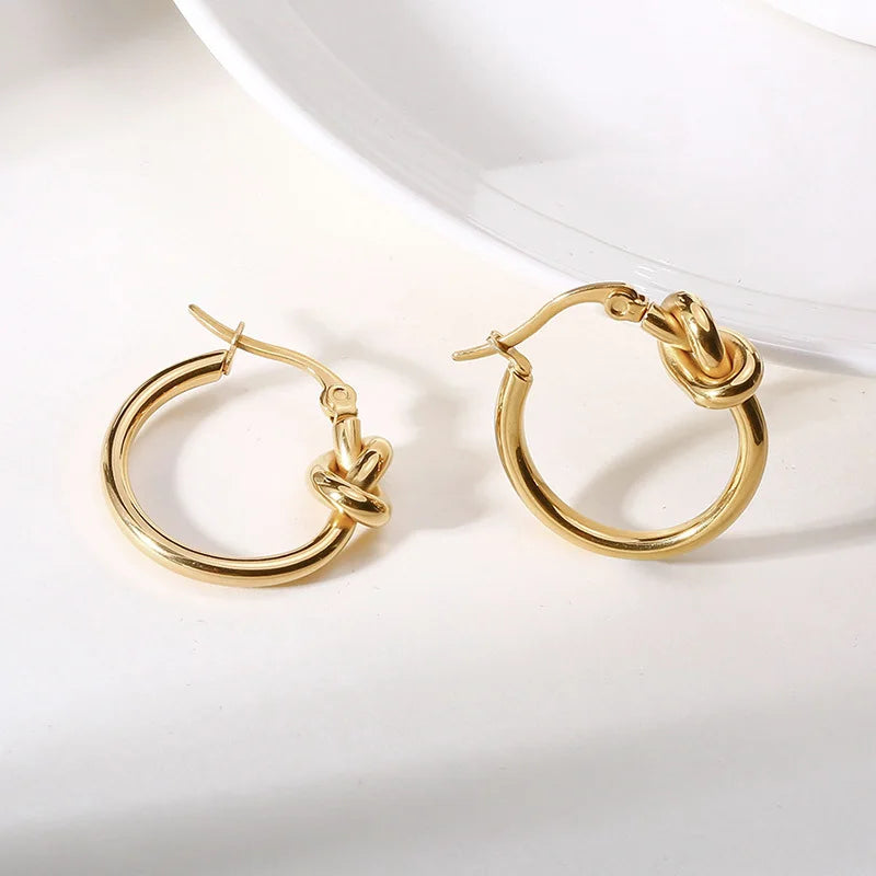 Schicke goldfarbene Knoten-Creolen für Damen, Damen, Hochzeit, Geburtstag, Party, Geschenk, Schmuck