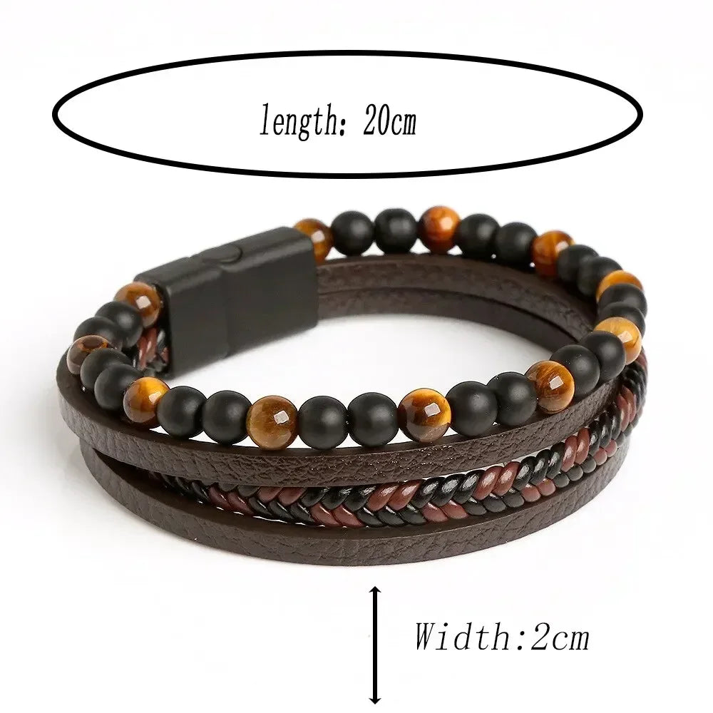Herren Lederarmband Ferdт Klassische Mode Tigerauge Perlen Mehrschichtiges Lederarmband für Männer Schmuck Geschenk Pulseras