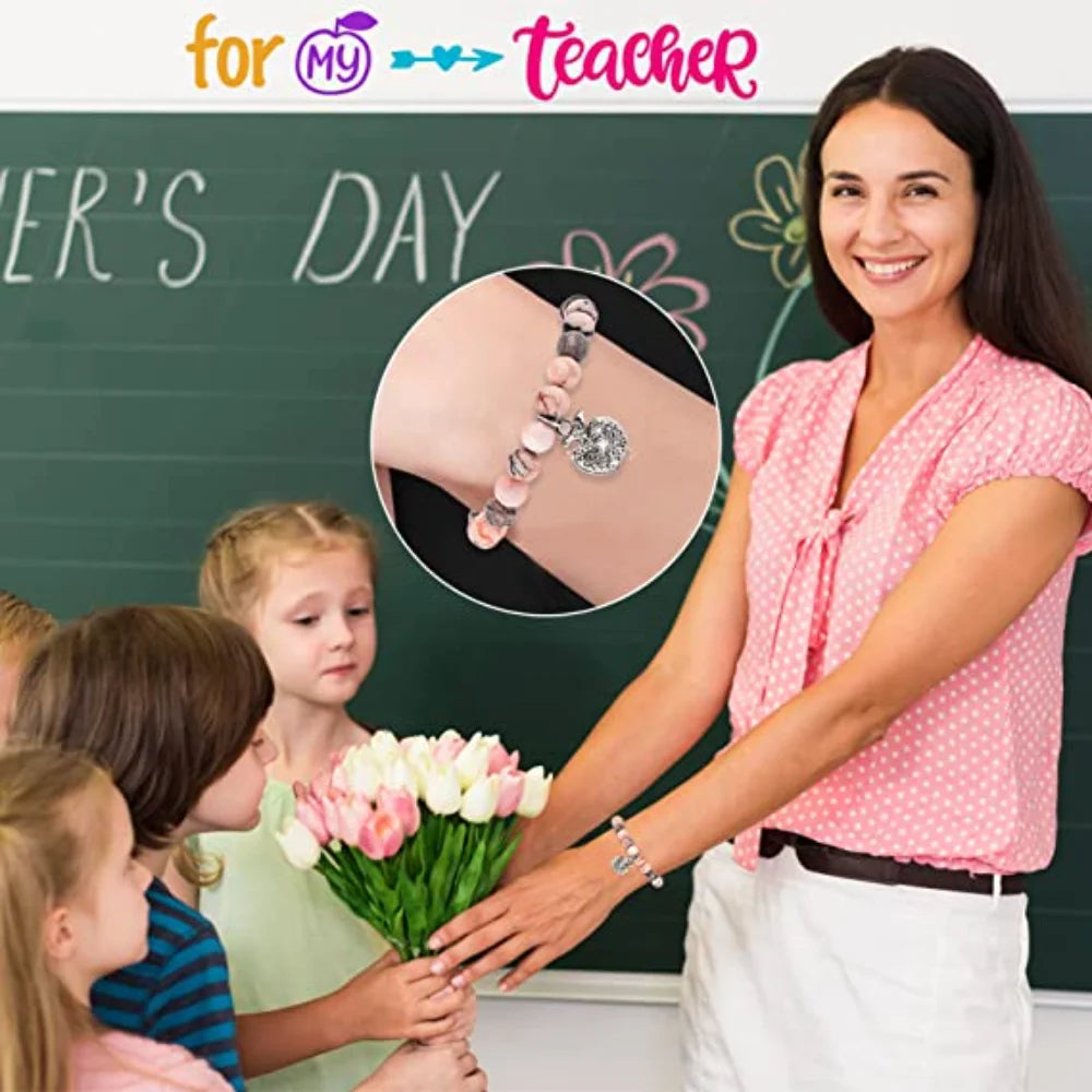 Mode Naturstein rosa Perlen Armband für Frauen Sonnenstein Perlen Armband Schmuck handgemachte sinnvolle Geschenke für Lehrer