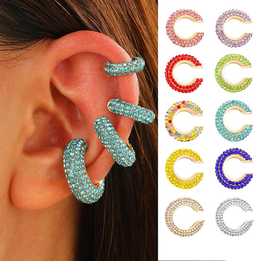 1Pcs Mehrfarbige C-Förmigen Knorpel Ohr Clip Ohrringe für Frauen Mode Luxus Strass Keine Durchbohrten Ohr Manschette Weiblichen schmuck