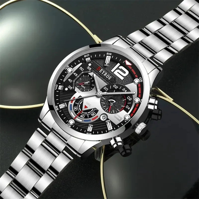 2 stücke Luxus Herren Silber Quarzuhr Mit Edelstahl Armband Männer Mode Business Casual Uhr Leuchtende Uhr