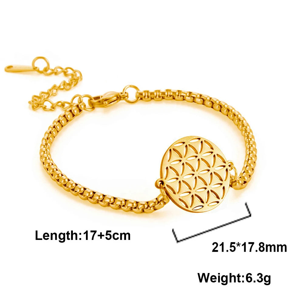 Lucktune Wikinger Blume des Lebens Armband für Frauen Edelstahl Hohl Geometrische Box Kette Handgelenk Armbänder Wicca Schmuck Geschenk