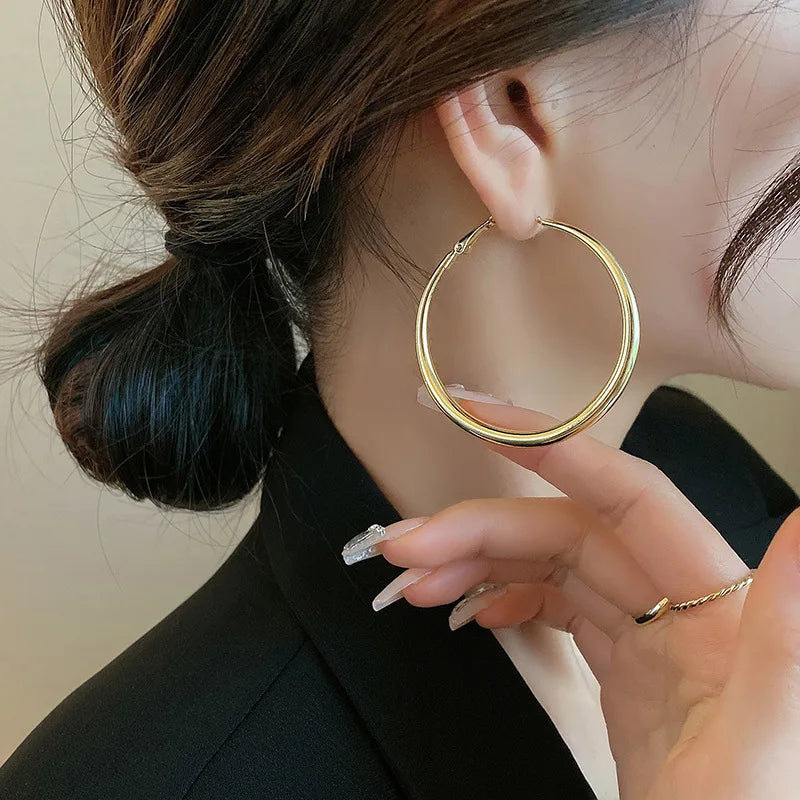 Mode Übertrieben Großen Kreis Creolen für Frauen Erklärung Schmuck Glatte Kreis Ohrringe Femme Boucles d'oreilles