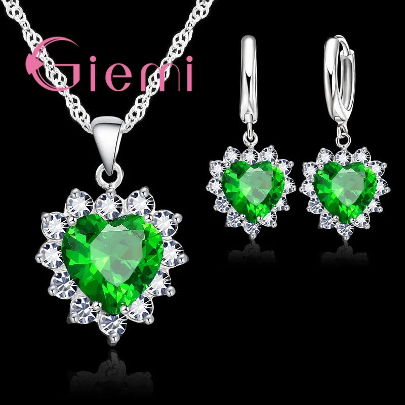 True Love Schmucksets aus 925er-Sterlingsilber für Hochzeit, Damen, Zirkonia, Anhänger, Halskette, Ohrringe, Set, Valentinstagsgeschenk