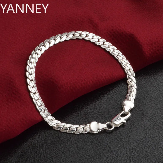 925er Sterlingsilber, klassische flache seitliche Kette, Armbänder, Halskette für Damen und Herren, Mode, Party, Hochzeit, Schmuck, Geschenke, Pulseras