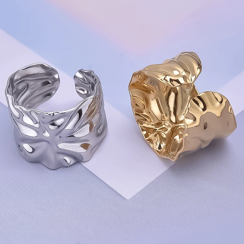 1/2/3 stücke mischen Farbe klobigen breiten Ring offene Edelstahl ringe für Frauen Männer Accessoires unregelmäßige Oberfläche kpop Modeschmuck