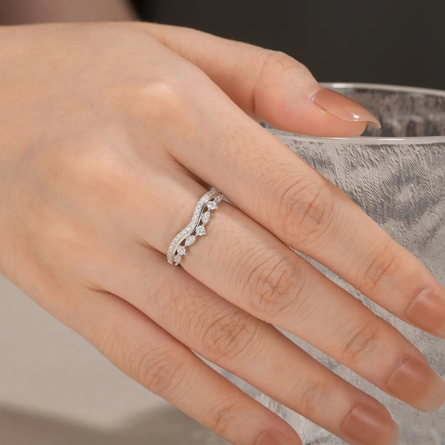 Newshe Ehering aus 925er-Sterlingsilber für Damen, halbe Ewigkeit, AAAAA-Ringe mit kubischem Zirkon, Ausverkauf