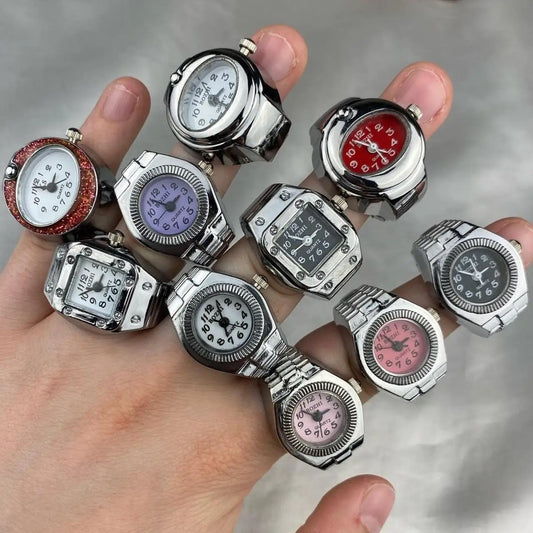 Vintage Punk Finger Uhr Mini Gummiband Legierung Uhren Paar Ringe Schmuck Uhr Retro Römischen Quarzuhr Ringe Frauen Männer