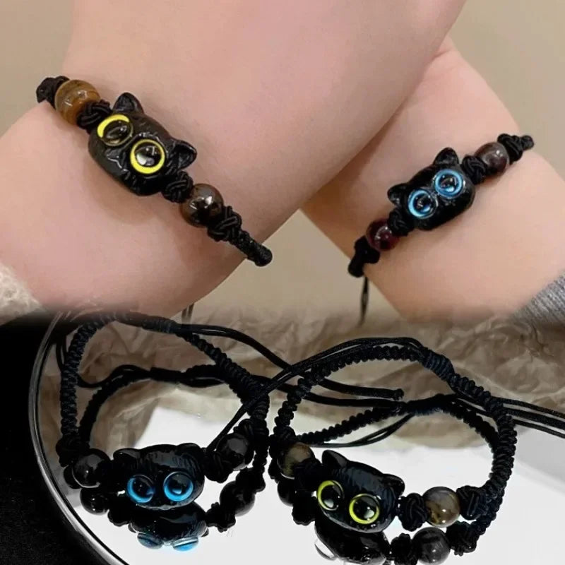 1/2 stücke Nette Natürliche Stein Schwarze Katze Armband Frauen Männer Mode Cartoon Tier Perlen Armbänder Handgemachte Mode Schmuck Geschenke