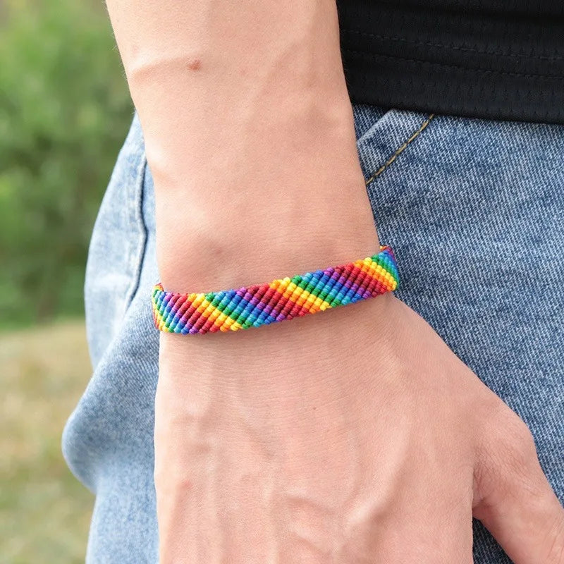 Mode LGBT Armband Männer Frauen Regenbogen Seil Armbänder Handarbeit Gewebte Saiten Ethnische Messing Schmuck Bestie Geschenk Einstellbar