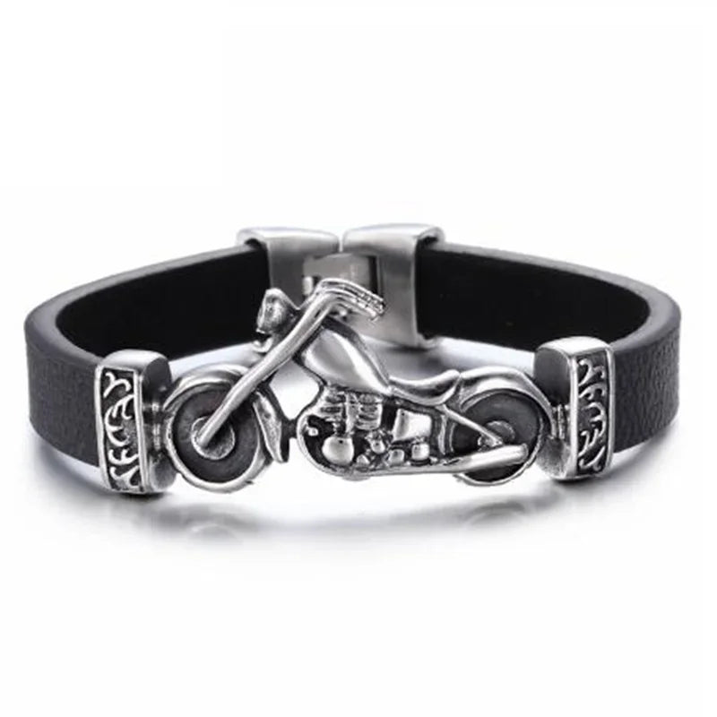Retro Punk Fahrradkette handgewebtes Lederarmband mit Metallschnalle für Männer Motorradfahrer Rock Party Schmuck Geschenk