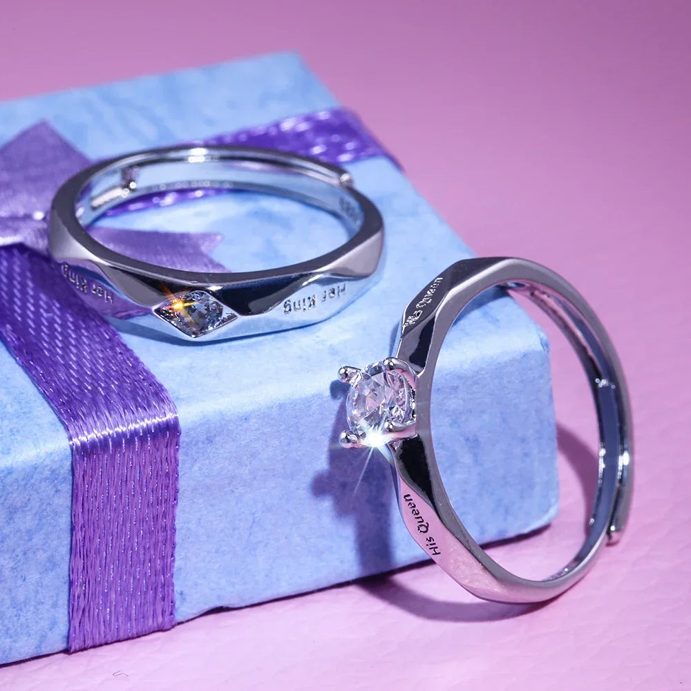 Luxuriöser, trendiger Paar-Pledge-Liebes-Token-Ring mit Buchstaben, Seine Königin und ihr König, gravierter Ehering für Damen und Herren, Fingerringe