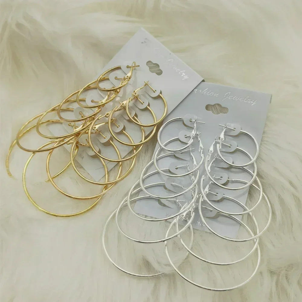 6Pairs Creolen Set Großen Kreis Ohrringe Schmuck für Frauen Mädchen Ohr Clip Punk Stil Ohrringe Modeschmuck Zubehör