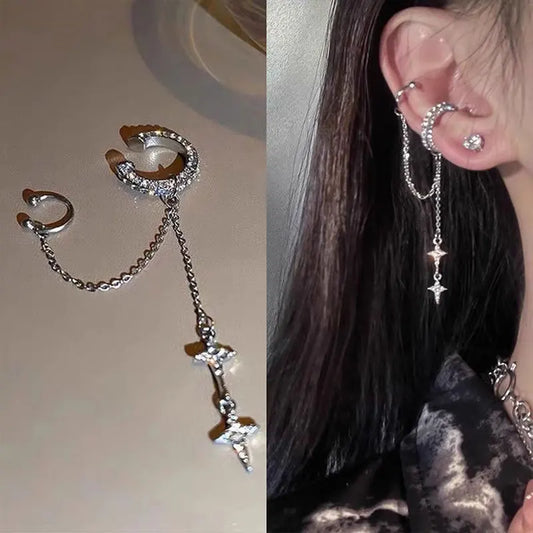 1 Stück 2024 Mode Minilist Kein Piercing Ohr Manschette Ohrringe für Frau Gefälschte Piercing Quaste Stern Ohr Clips Ohrringe für Frauen Schmuck