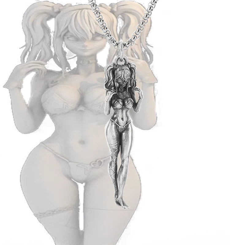 Versilberte Anime Mecha Schönes Mädchen Mädchen Anhänger Halskette Männer und Frauen Hip-Hop Rock Punk Trendy Schmuck Geschenk