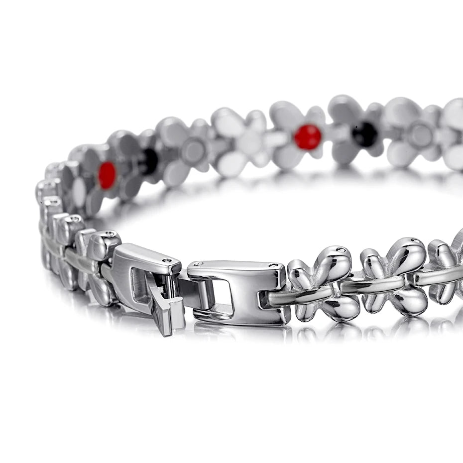 RainSo Butterfly Edelstahlarmband für Damen |   316L 4-Blütenblatt-Blumenschmuck |   Dreifarbiges (Silber/Rose/Gold) Geschenk für den Alltag