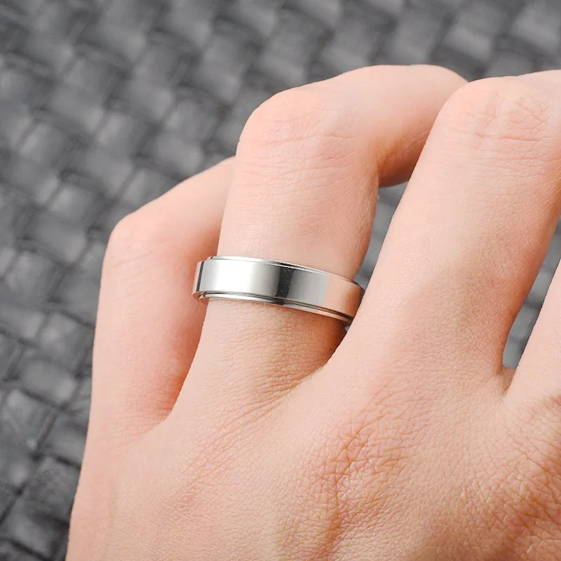 Edelstahl rotierende Angst Fidget Spinner Ringe für Paare Sorgen Stress Relief Metall Rock Band Ring Anillo Antiestres