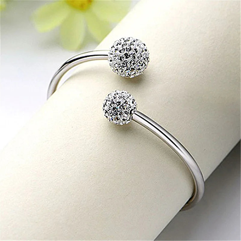 925 Sterling Silber Zirkon Ball Manschette Armbänder für Frauen Armreif Hochzeit Schmuck Schmuck
