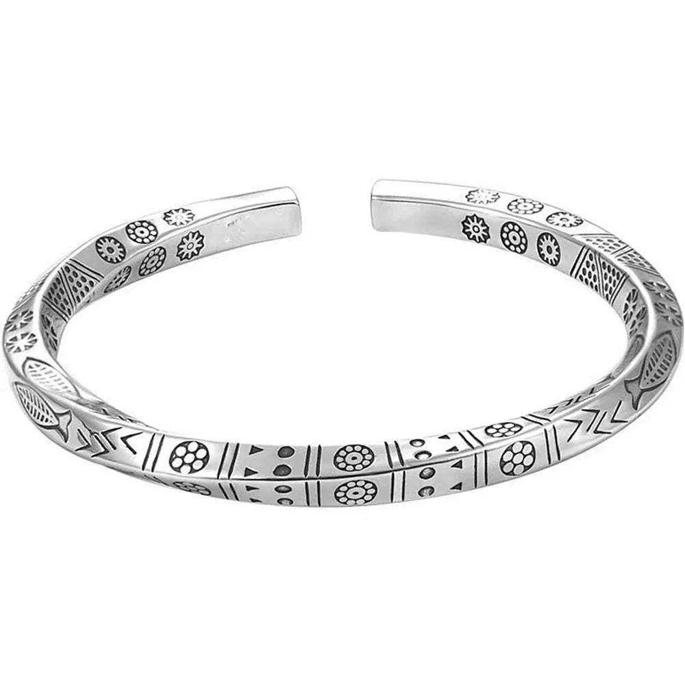 ALIZERO 925 Sterling Silber Männer Offenes Armband Böhmischen Möbius Schleife Armband Für Frauen Totem Trendy Schmuck Zubehör