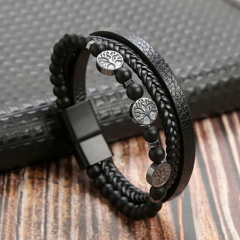 Heiße Mode Perlen Leder Armband Männer Klassische Tigerauge Perlen Multi Schicht Leder Armband Für Männer Schmuck 2023 Geschenk